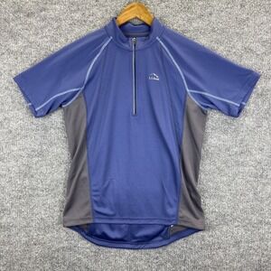 L.L. Bean Cycling Shirt Mens Size Medium Blue Gray Short Sleeve Pullover 1/2 Zip